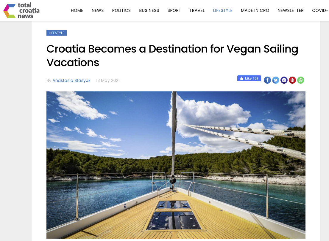 Vegan Sailing Vacations Featured on Total Croatia News